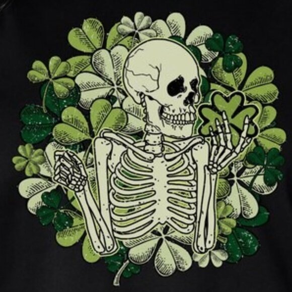 Spooky Shamrock Skeleton, Retro St. Patrick's Day Creepy Cute Vintage Wash Tshir - Picture 2 of 3